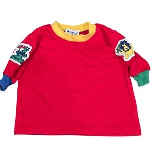 Vintage 1980s OshKosh B'gosh Red Long Sleeve Shirt 3-6 Months Frog Lion Applique